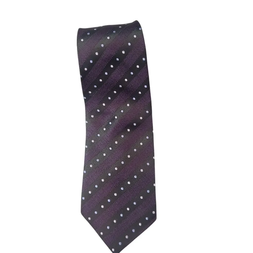 Giorgio Armani 100% Silk Tie Purple Black Striped Polka Dot‎ Made in Italy
